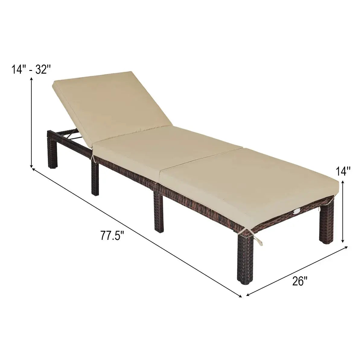 Outdoor Rattan Lounge Chair Chaise Recliner Adjustable Cushioned Seat Patio from PriceLows™