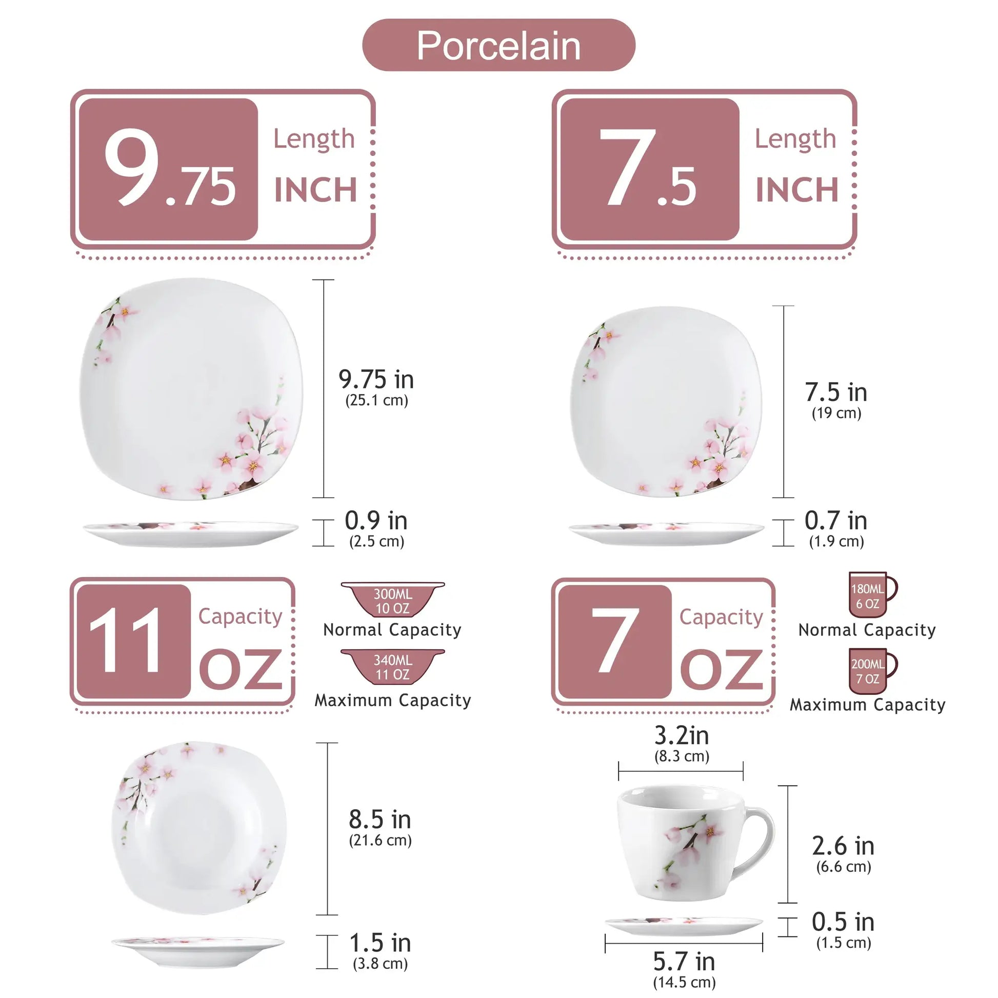 VEWEET ANNIE 30/24/20 Pcs Porcelain Dinnerware Set Pink Floral Plates Dinner Set with Dinner Plate/Dessert/Soup/Cup/Saucer from PriceLows™