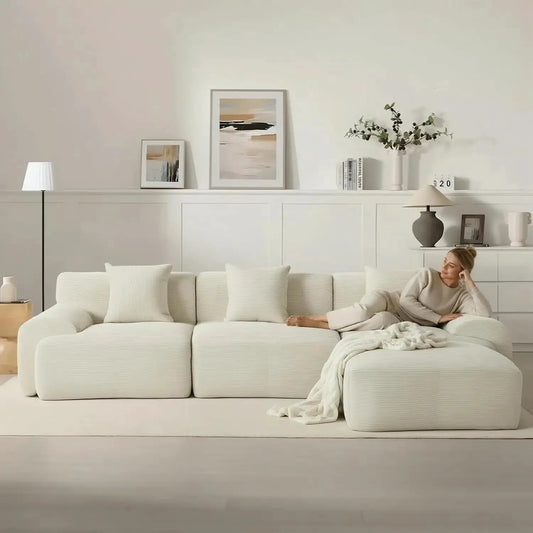107in Modular Sectional Sofa with Ottoman L-Shape Deep Seat Corduroy Memory Foam No Assembly Living Room Furniture Custom from PriceLows™