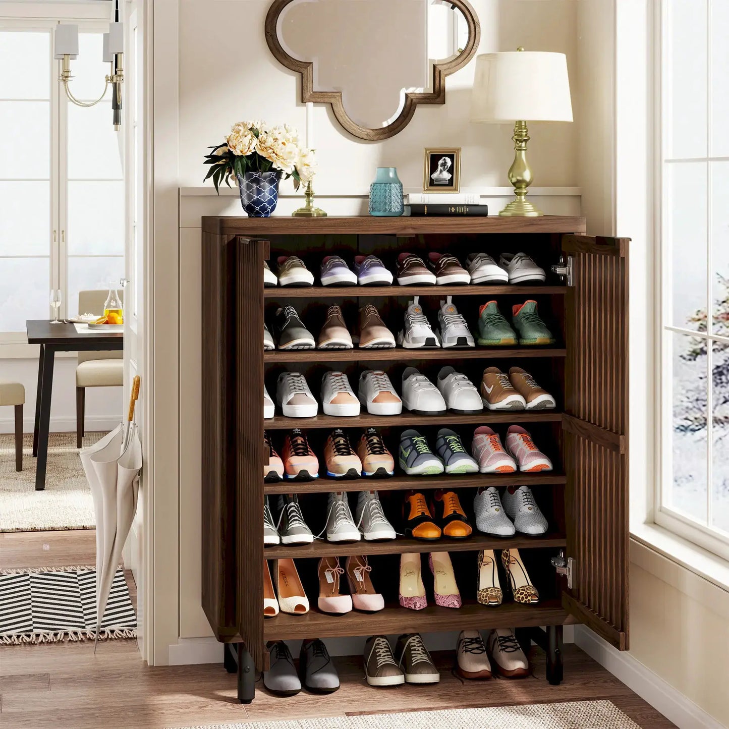 Tribesigns 6-Tier Shoe Cabinet with Shutter Doors, Large Wooden Shoe Organizer Rack with Adjustable Shelves from PriceLows™