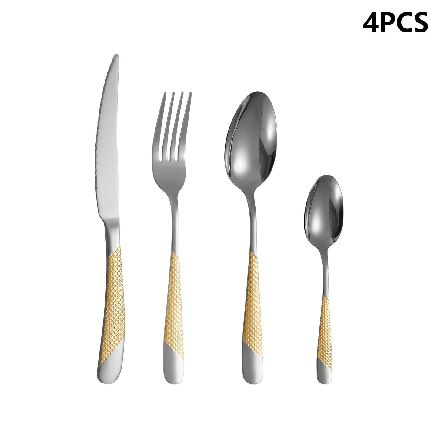 4/6/16/24pcs Stainless steel cutlery set Star Diamond series gold-plated handle cutlery including knife, fork and spoon Western from PriceLows™