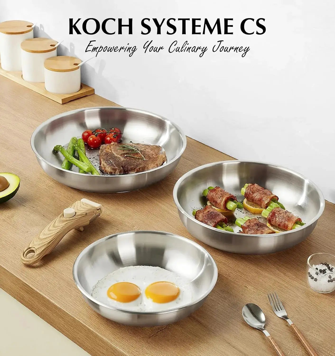 Stainless Steel Frying Pan Set, 18/10 Stainless Steel Pan Set with Stylish Removable Handles, Induction Compatible from PriceLows™
