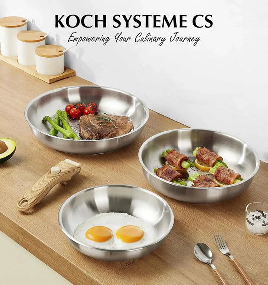Stainless Steel Frying Pan Set, 18/10 Stainless Steel Pan Set with Stylish Removable Handles, Induction Compatible from PriceLows™