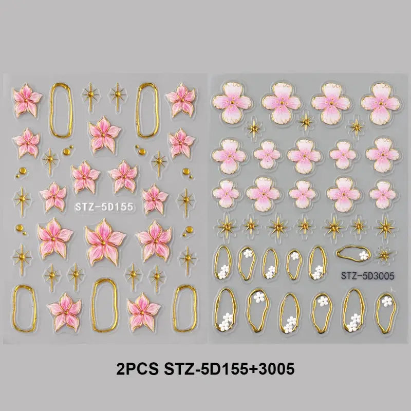5D Floral Embossed Nail Stickers Bronzing Hibiscus Flower Petals Star Frame Elegant Nail Art Decals for Spring Summer Decor from PriceLows™