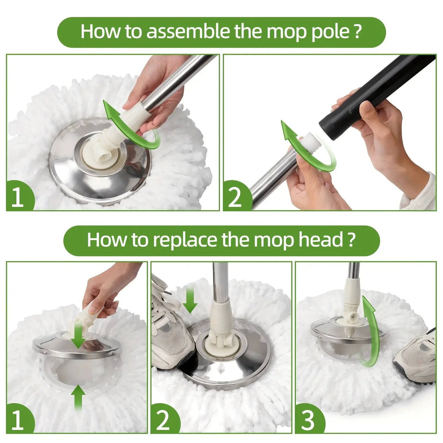 Heavy Duty Spin Mop and Bucket Set 360° Rotating Floor Cleaner with 3 Microfiber Mop Heads Adjustable Handle from PriceLows™