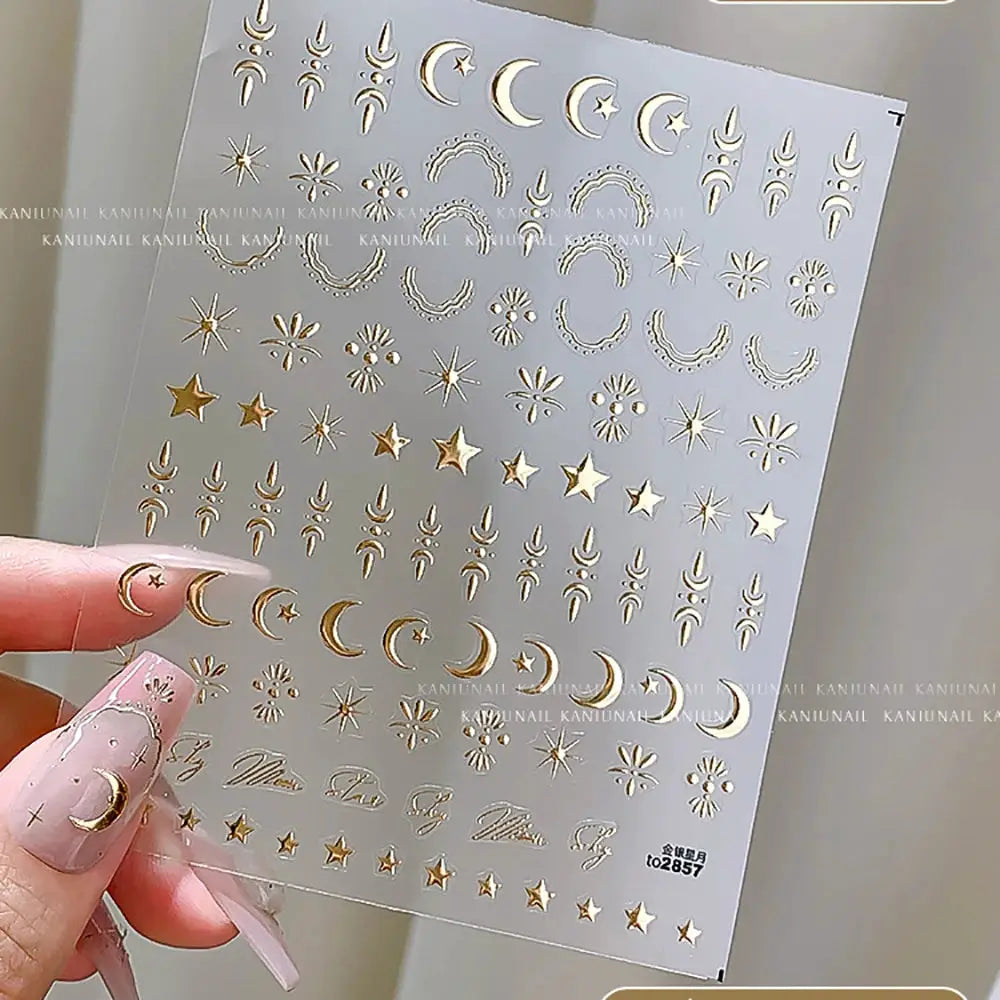 3D Bronzing Gold Moon Star Nail Art Stickers Retro Bohemia Sun Moon Star Nails Designs Self-Adhesive 3D Luxury Nail Decorations from PriceLows™