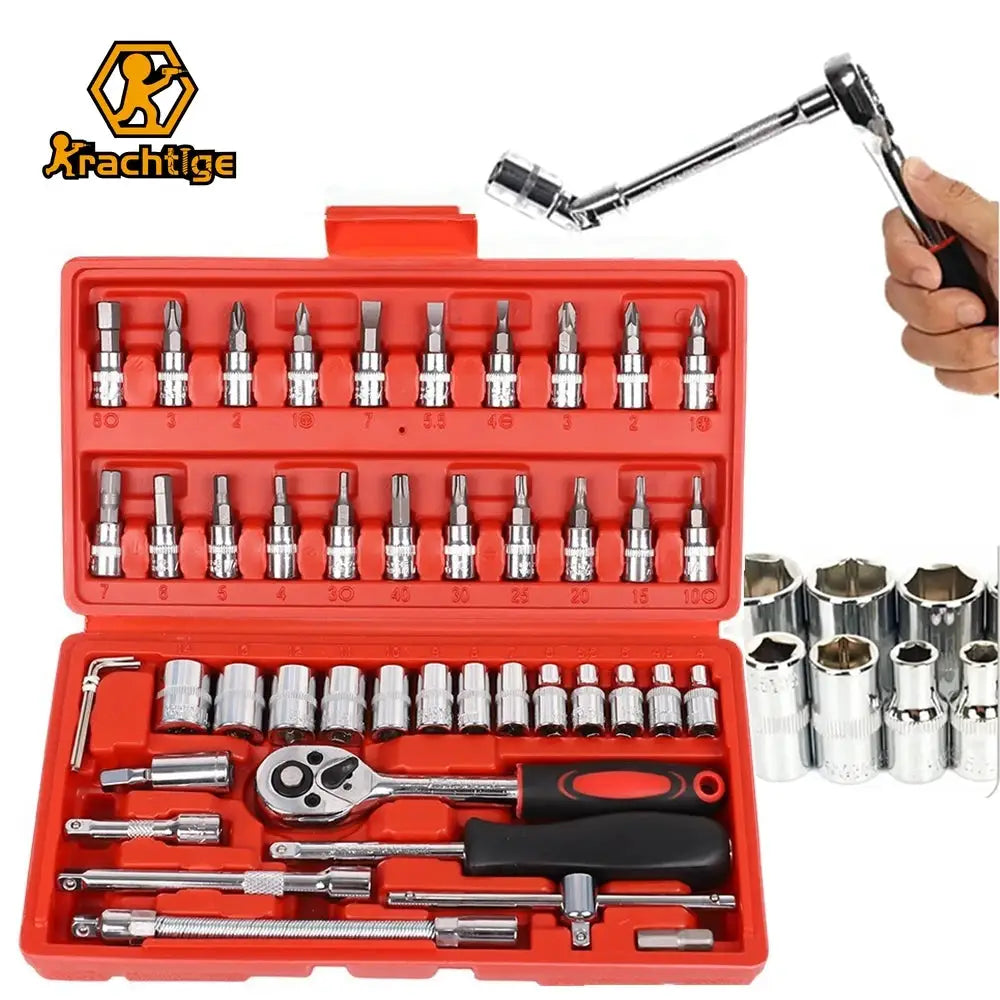 Krachtige 46pcs/set Carbon Steel Combination Set 1/4" Wrench Socket Spanner Screwdriver Household Motorcycle Car Repair Tool from PriceLows™