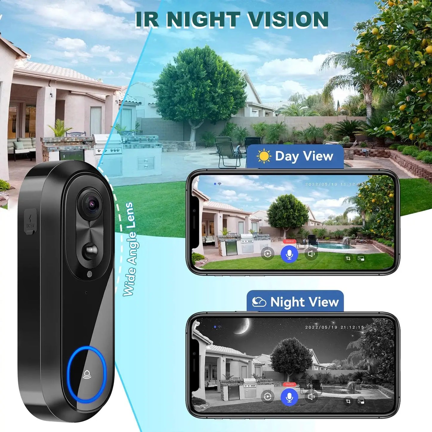 Smart Video Doorbell | 1080P WiFi Camera | Two Way Audio | 7000mAh Battery