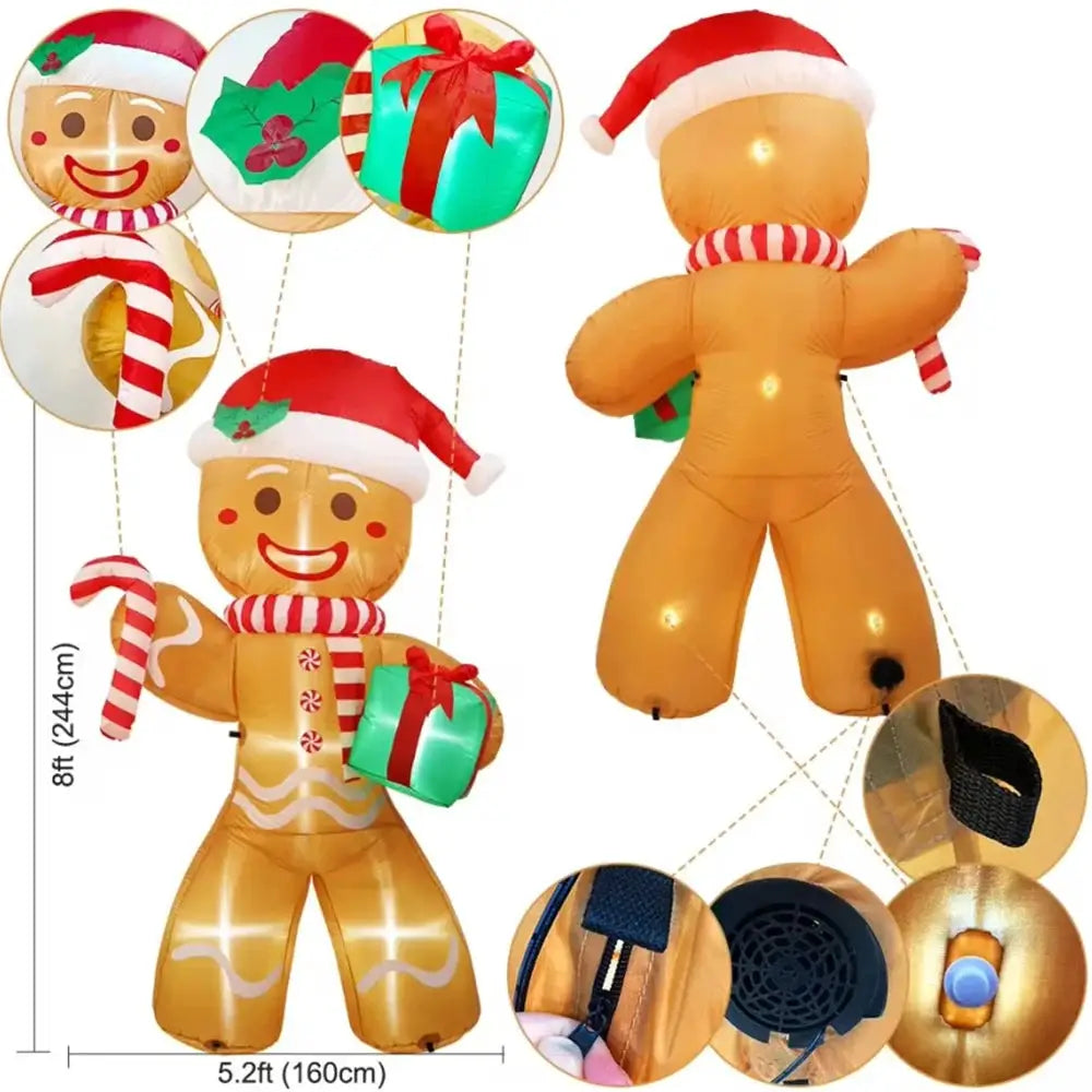Gingerbread Man Inflatable | 8ft | Outdoor Christmas Yard Decor LED Lights