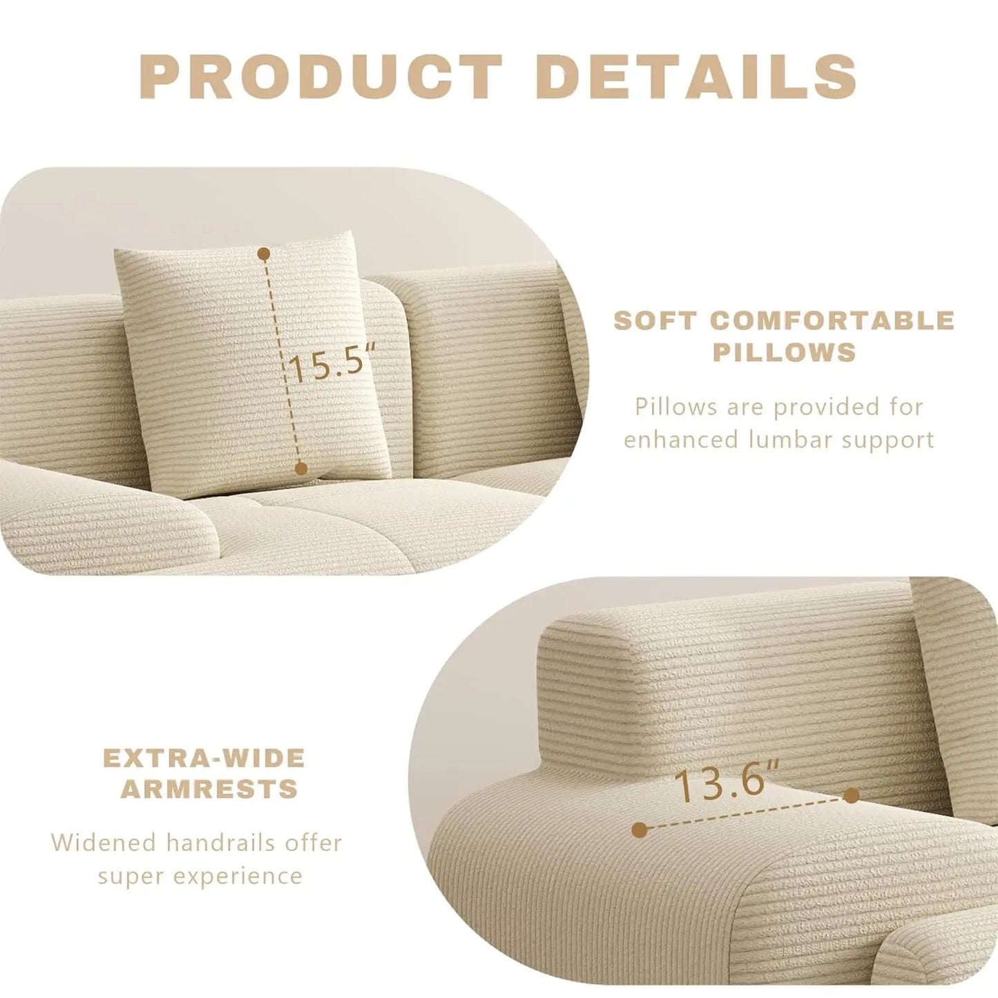 Modular Sectional Sofa | 107in Length | Corduroy Upholstery | With Ottoman