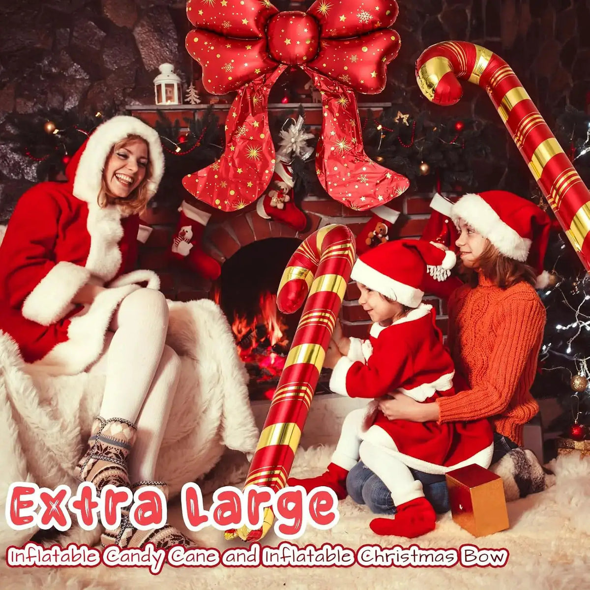 Giant Christmas Balloon Set | 3 Piece | Red Bow And Candy Cane | 5.7 Feet