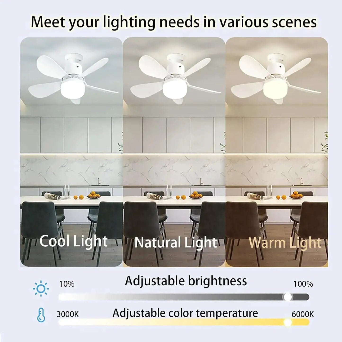 Ceiling Fan Light | Remote Control | Dimmable 3 Color Temperatures | E27 Socket