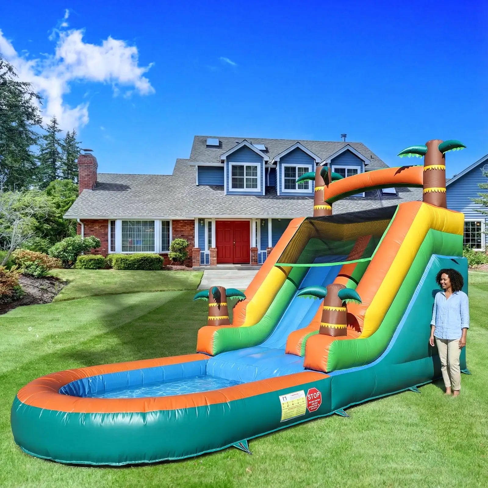 21ft Giant Commercial 100% PVC Inflatable Water Slide Bounce House Pool With 950W Blower commercial Children's playground water slide from PriceLows™