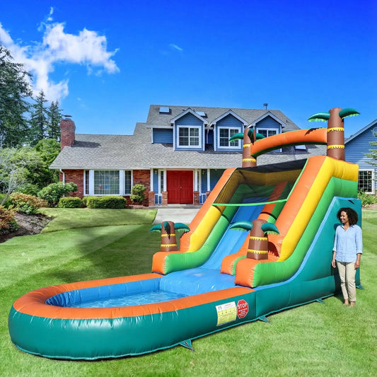 21ft Giant Commercial 100% PVC Inflatable Water Slide Bounce House Pool With 950W Blower commercial Children's playground water slide from PriceLows™