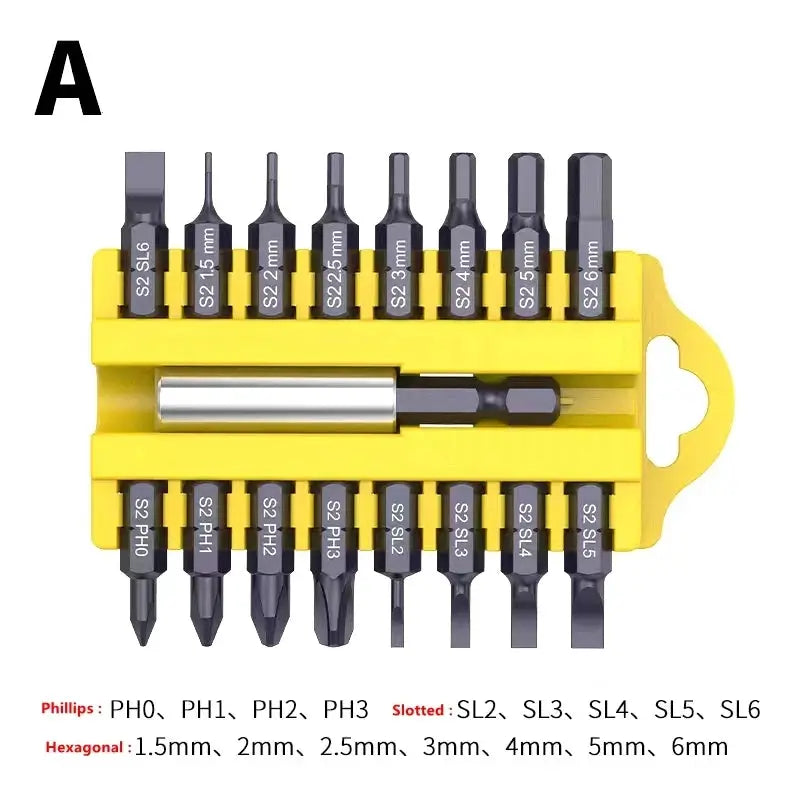 17Pcs S2 Alloy 25mm Steel Magnetic Screwdriver Bits Set in Torx Hex Square Phillips Slotted U-shaped Y Triangle DIY Hand Tool from PriceLows™