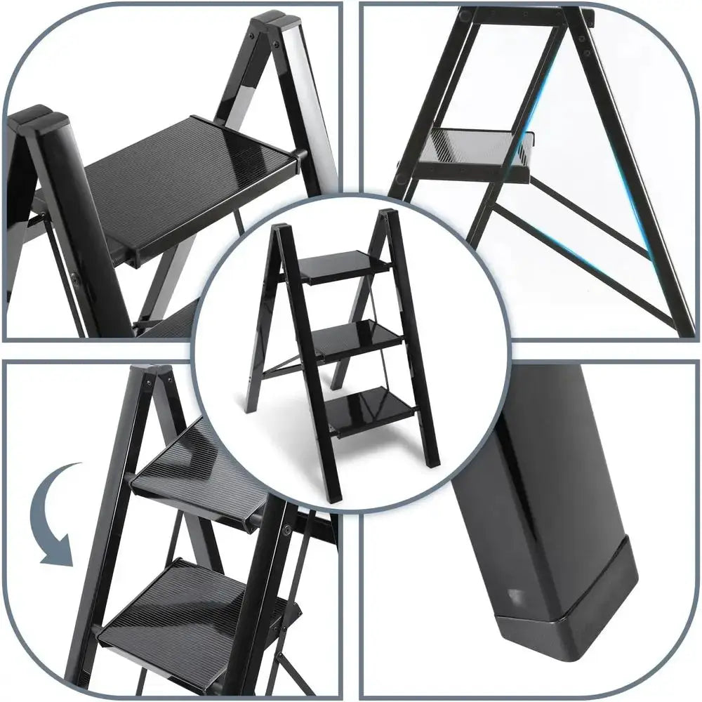 Lightweight 2-Step Folding Ladder with Non-Slip and Load-Bearing Capacity up to 150 kg, Black for Kitchen and Household Use from PriceLows™