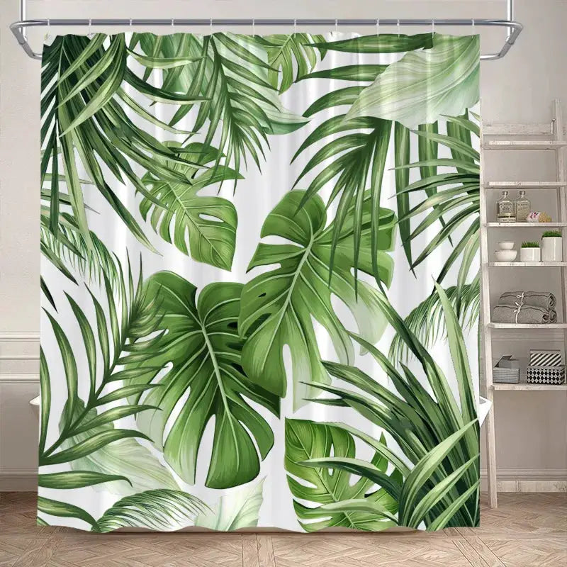 Tropical Leaves Shower Curtain Green Palm Leaf Monstera Plant Bath Curtains Set Polyester Fabric Home Bathroom Decor with Hooks from PriceLows™