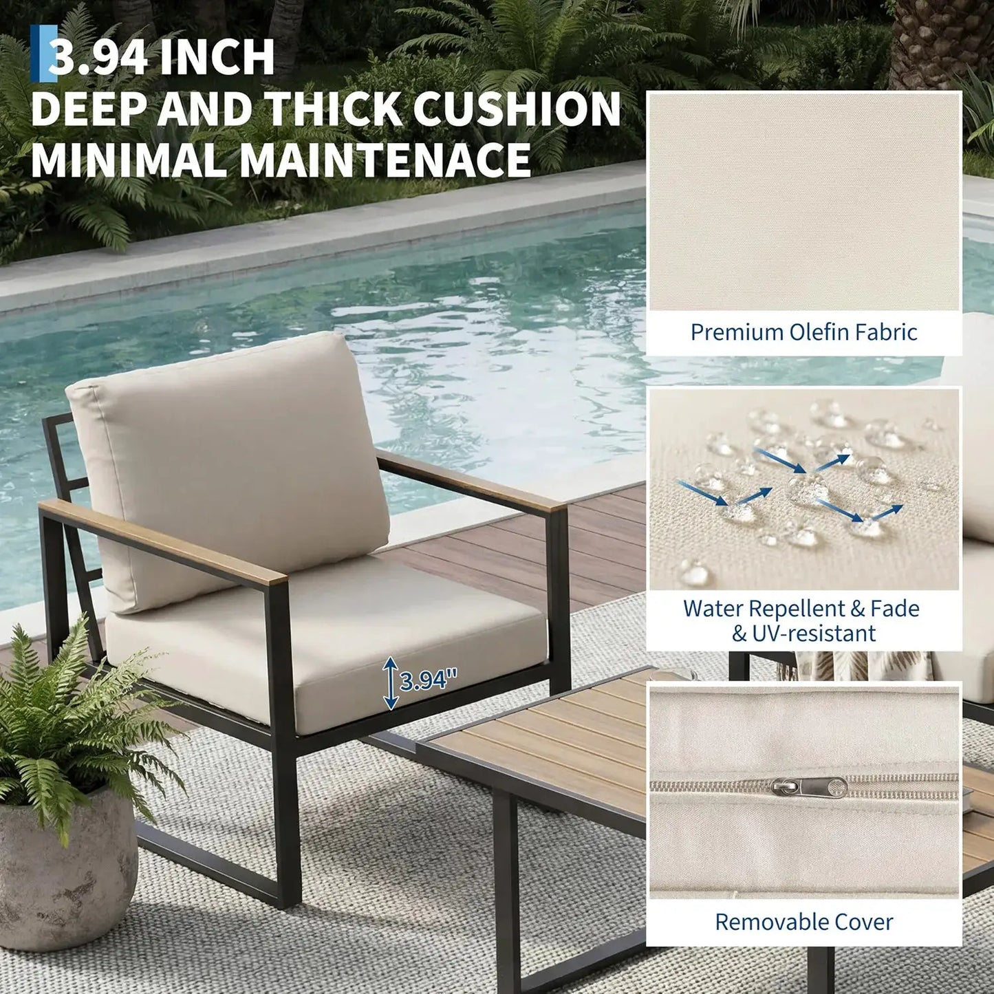 Modern 4-Piece Patio Furniture Set Outdoor Conversation Sectional Sofa With Coffee Table Thick Washable Cushions For Lawn Deck from PriceLows™