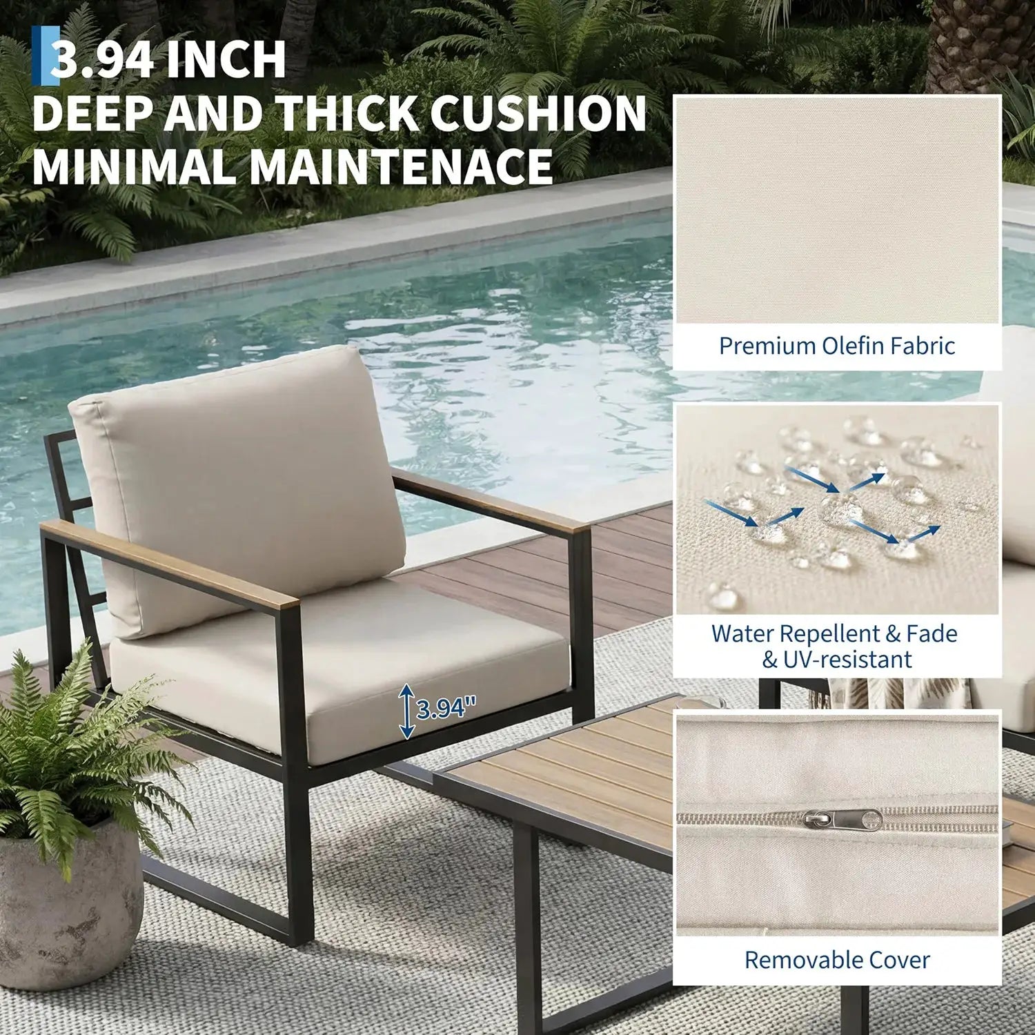 Modern 4-Piece Patio Furniture Set Outdoor Conversation Sectional Sofa With Coffee Table Thick Washable Cushions For Lawn Deck from PriceLows™