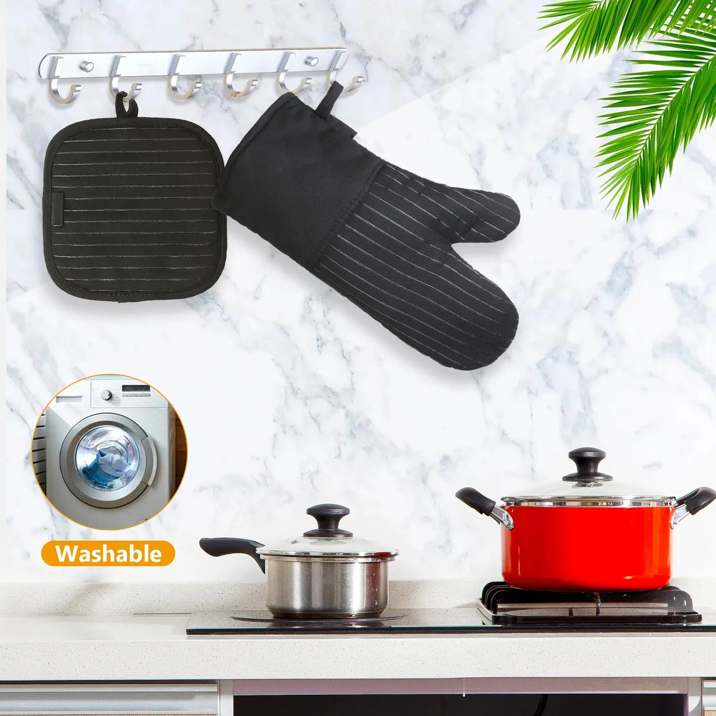 Oven Mitts | Cotton Silicone | Heat Resistant Non-Slip | 1 Pair