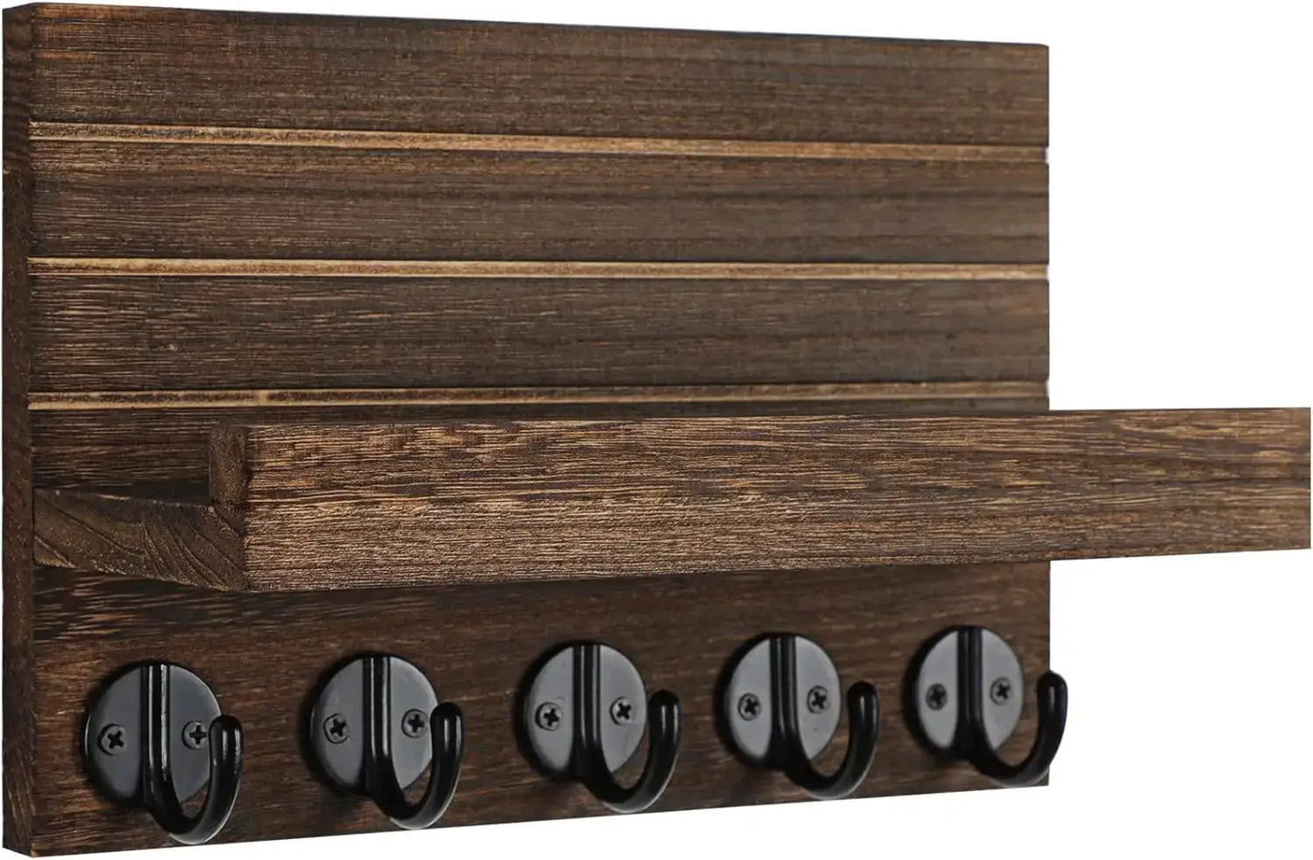 Lwenki Key Holder for Wall, Decorative Key and Mail Holder with Shelf Has Large Key Hooks for Bags, Coats – Paulownia Wood Key Hanger with Mounting Hardware (9.8”W x 6.7”H x 4.2”D) (Brown) from PriceLows™