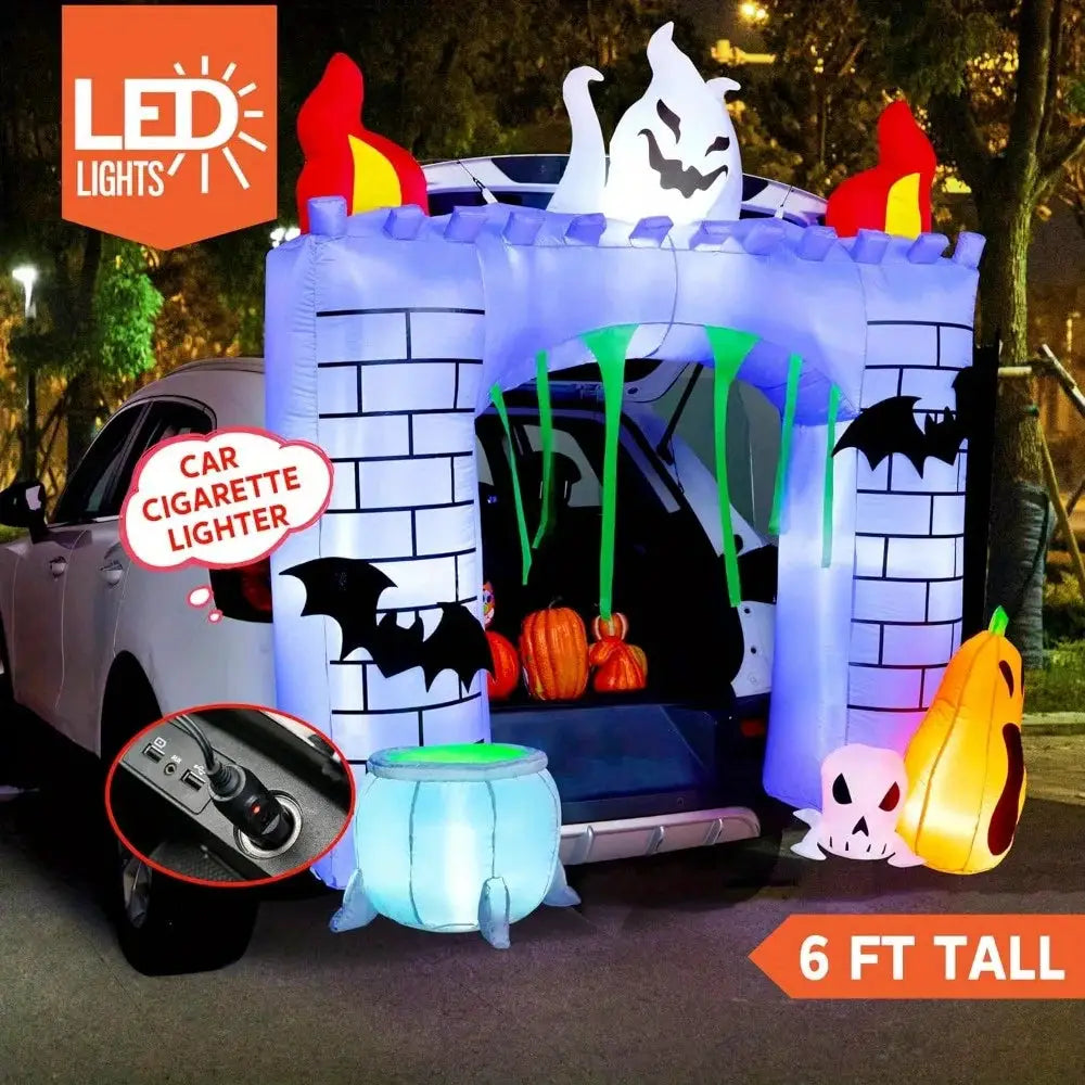 Haunted Castle Inflatables | 6 Ft Tall | Built In Led Lights | Outdoor