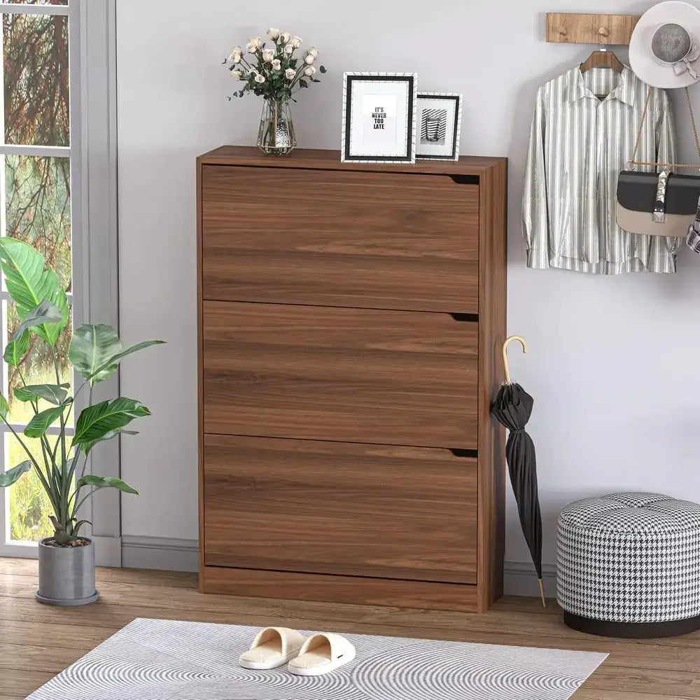 Shoe Cabinet with 3 Flip Drawers, Slim Narrow Shoe Storage Cabinet, Freestanding Shoe Organizer with Adjustable from PriceLows™
