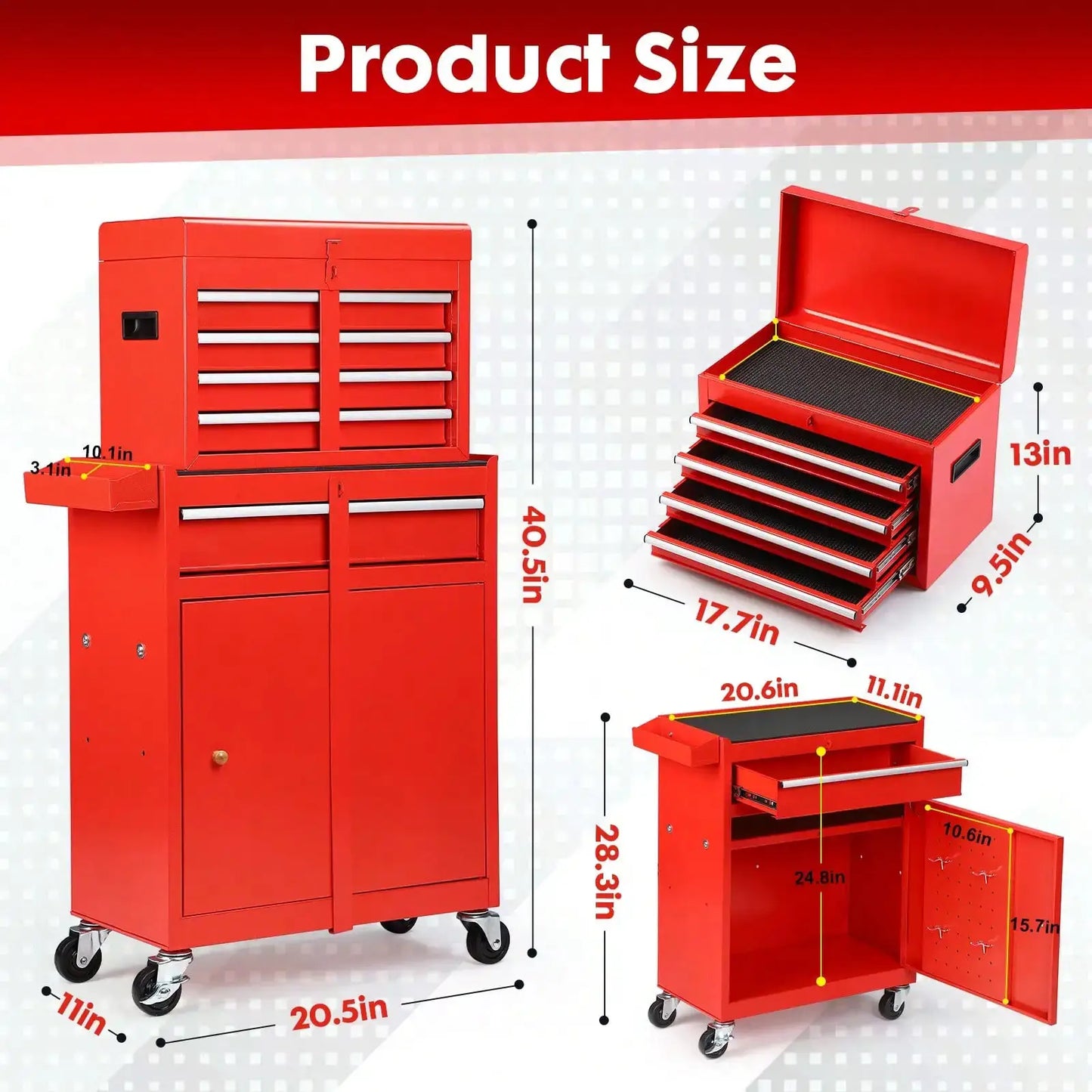 Rolling Tool Chest, 5-Drawer 2-In-1 Tool Cabinet With Lockable Wheels And Detachable Top Tool Box, Tool Cart For Warehouse, Workshop from PriceLows™