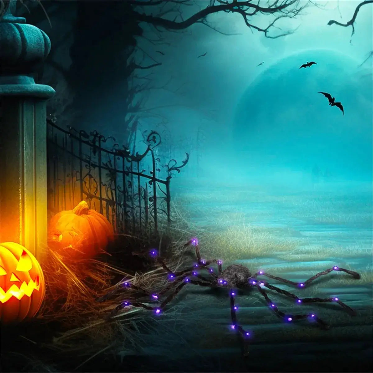 Giant Halloween Spider | 47 Inch | Bendable Purple Light Up | Black Color