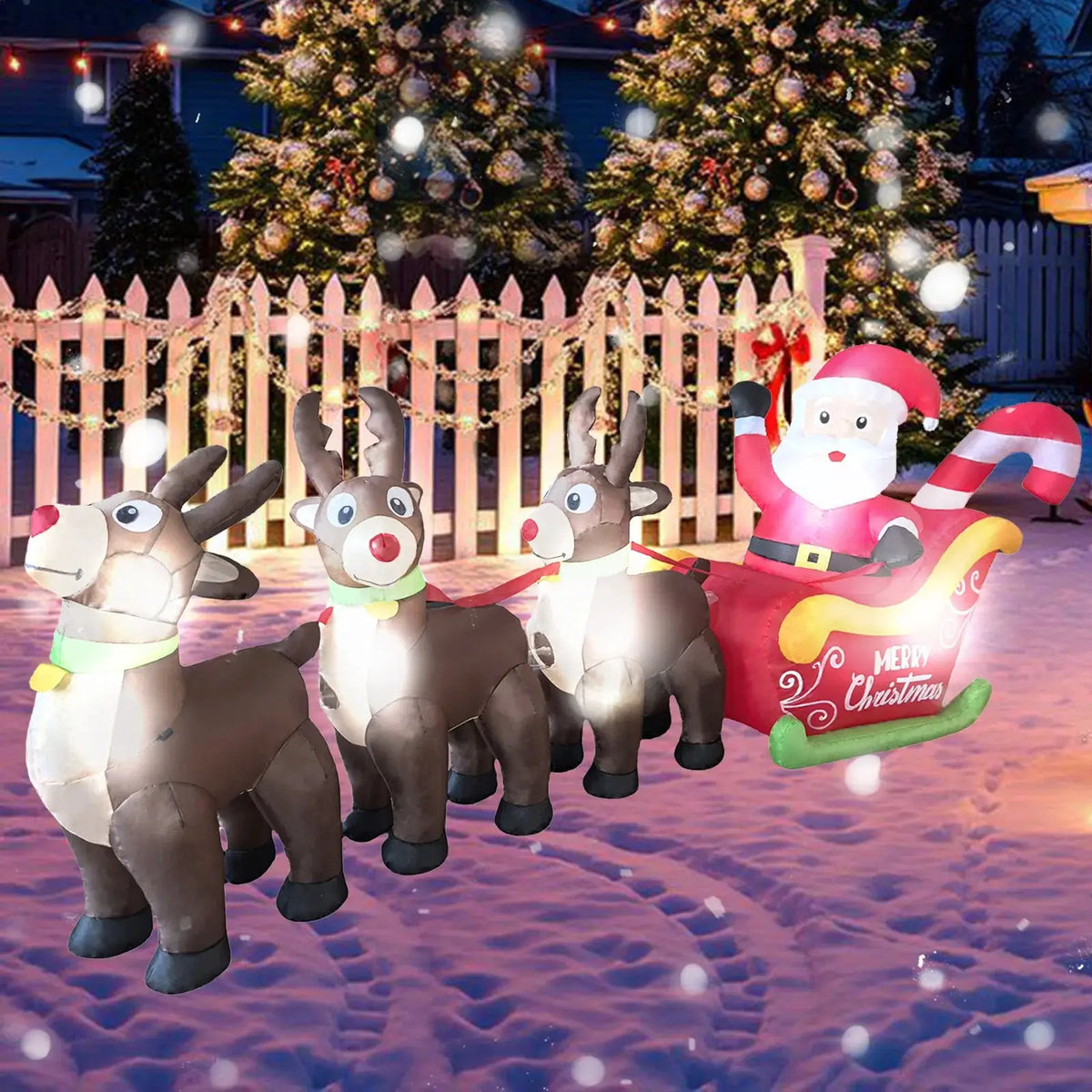 Christmas Inflatable Santa Sleigh | 9.8Ft LED | 3 Reindeer | Garden Lawn