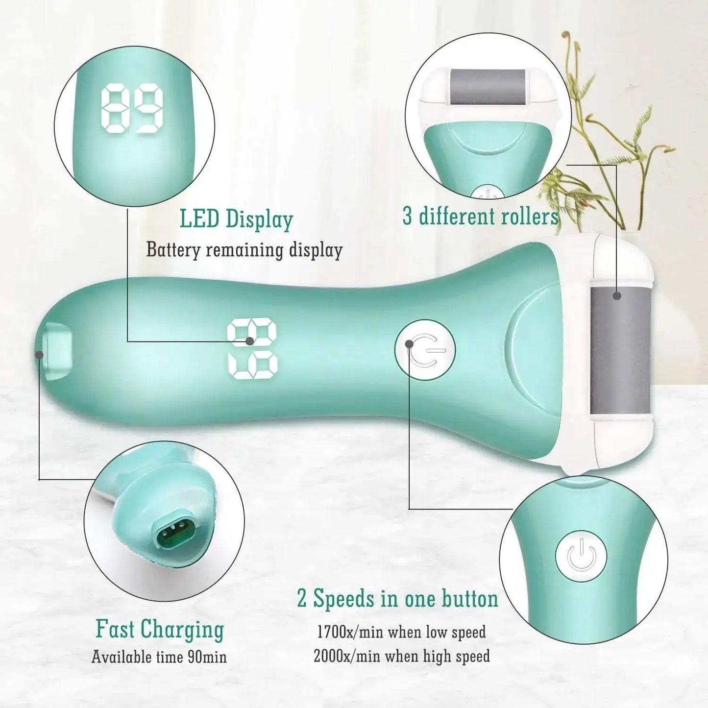 Portable Electric Vacuum Adsorption Foot Grinder Electronic Foot File Pedicure Tools Callus Remover Feet Care Sander green 2Pcs from PriceLows™