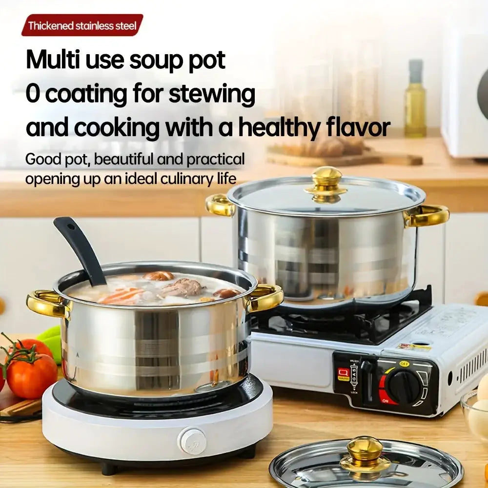 5-Piece Golden Stainless Steel Cookware Set - Durable, Multi-Purpose, Easy to Clean, Compatible with All Stoves, Non-Stick, from PriceLows™