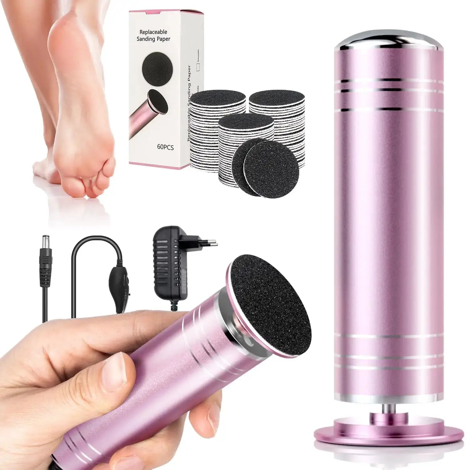 Electric foot grinder Electric callus remover Speed controller foot file pedicure tool with 60 replacement sandpaper discs for from PriceLows™