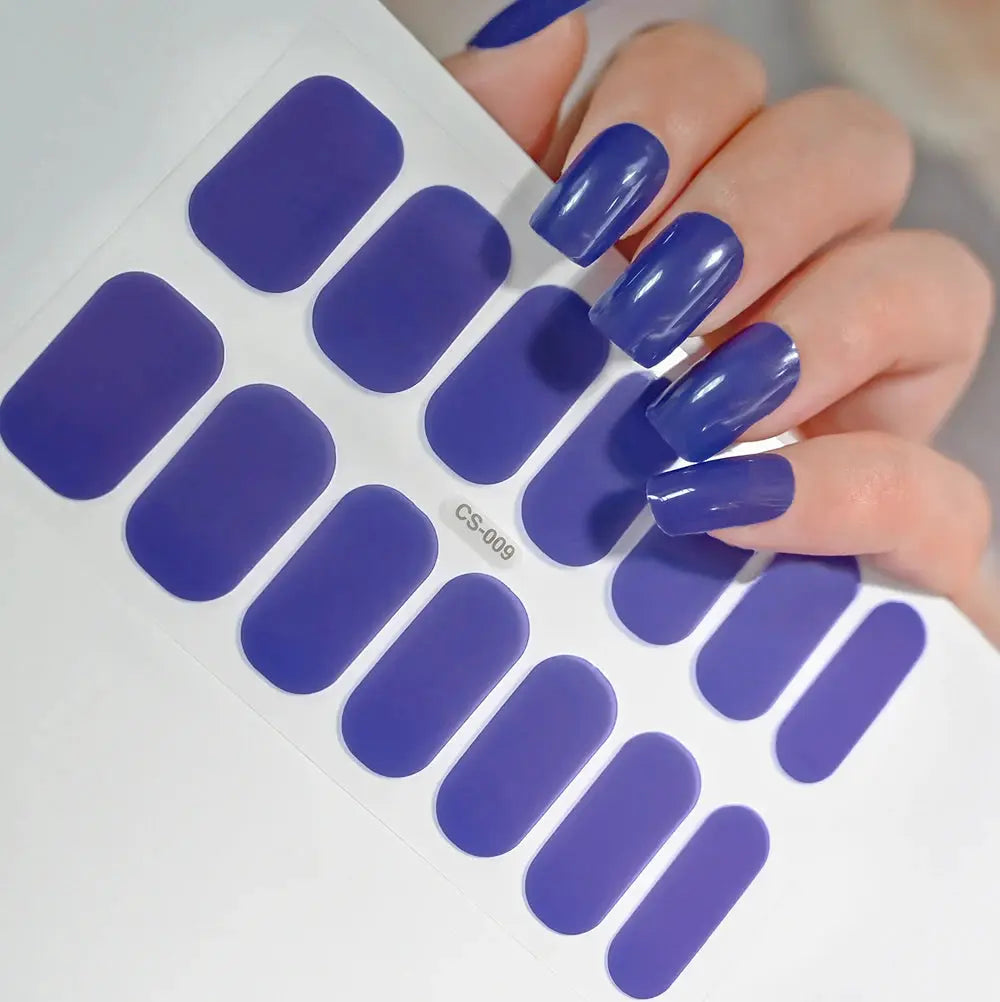1Pcs Semi-Cured UV Gel Nail Sticker Pure Color Full Cover Waterproof Long-lasting Nail Strips 16Tips DIY Nail Polish Stickers *& from PriceLows™