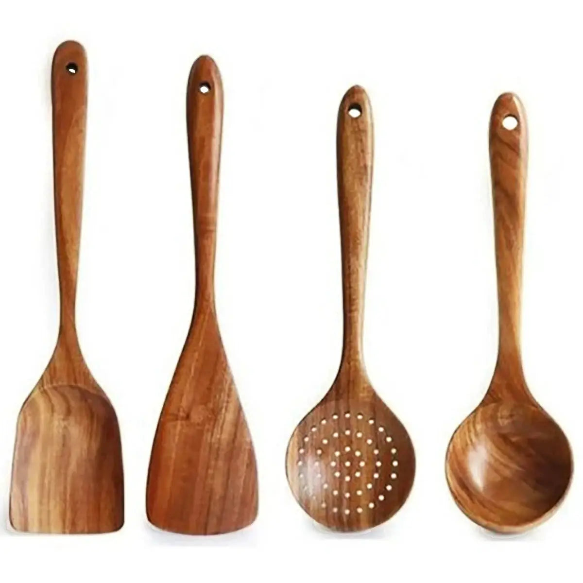 Wooden Kitchen Utensils | Natural Finish | Storage Bucket Included | 5 Piece