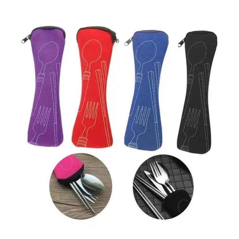 7/3 Pcs Stainless Steel Outdoor Camping Tableware Set Of Pieces Western Food Steak Knife Fork Spoon Creative Cloth Bag Portable from PriceLows™