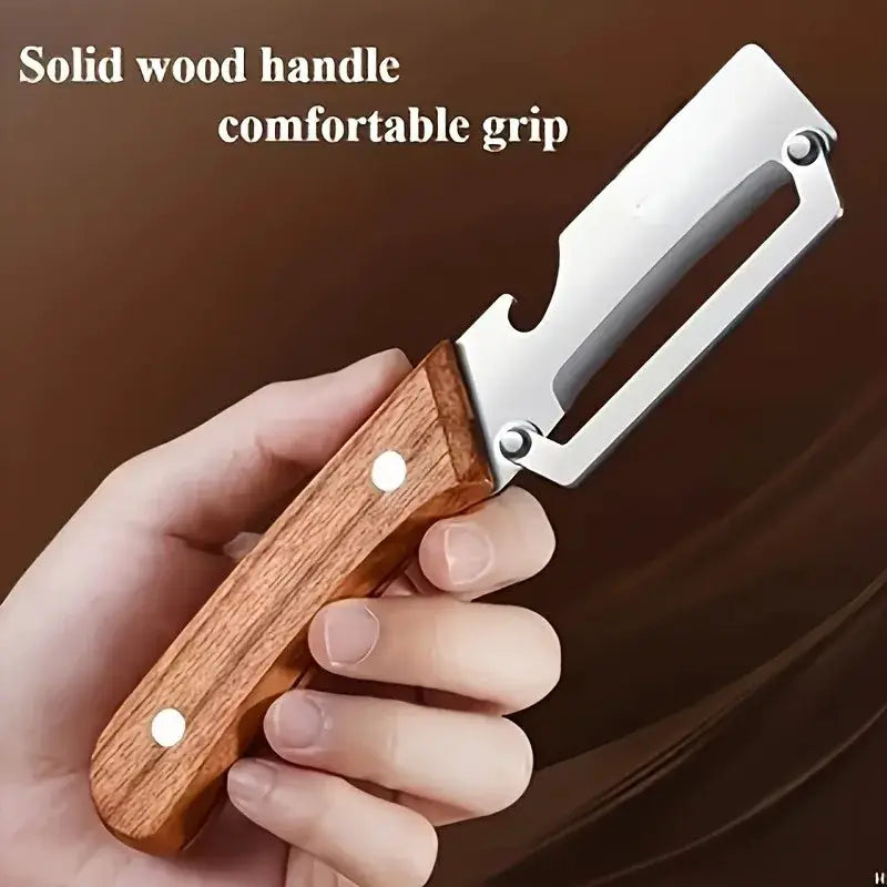 2 PCS Multi-Functional Kitchen Peeler, Vegetable Peeler, Wooden Kitchen Tool, Premium Wooden Handle - Stainless Steel Single Blade & Built-In Bottle Opener, Suitable for Peelable Vegetables & Fruits from PriceLows™
