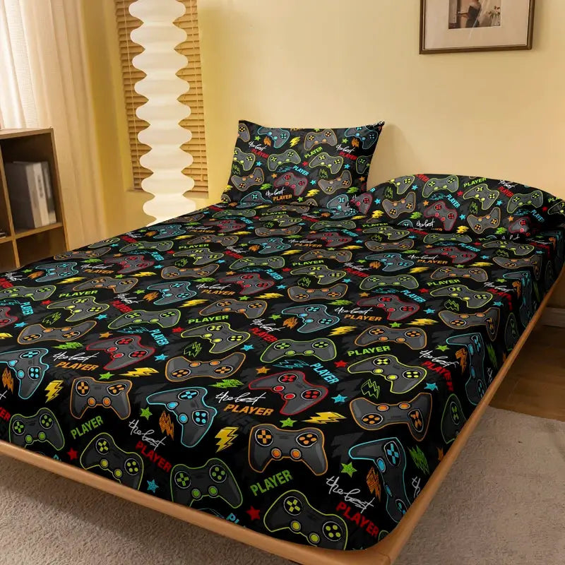 1 Cartoon Fun Printed Matte Fitted Sheet, Bedroom Printed Bed Cover, Bedding (Excluding Pillowcases) from PriceLows™