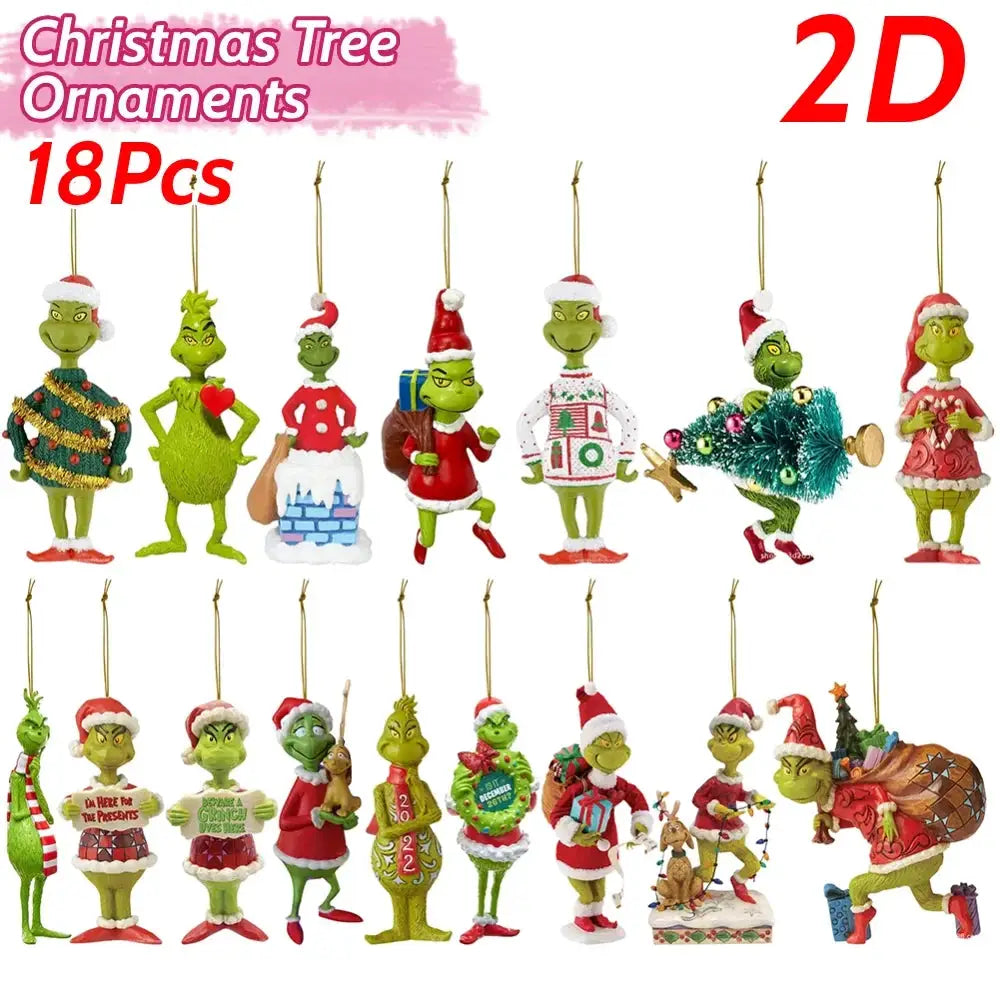 Christmas Tree Ornaments | 2D Acrylic | Green Monsters | 18 Piece Set