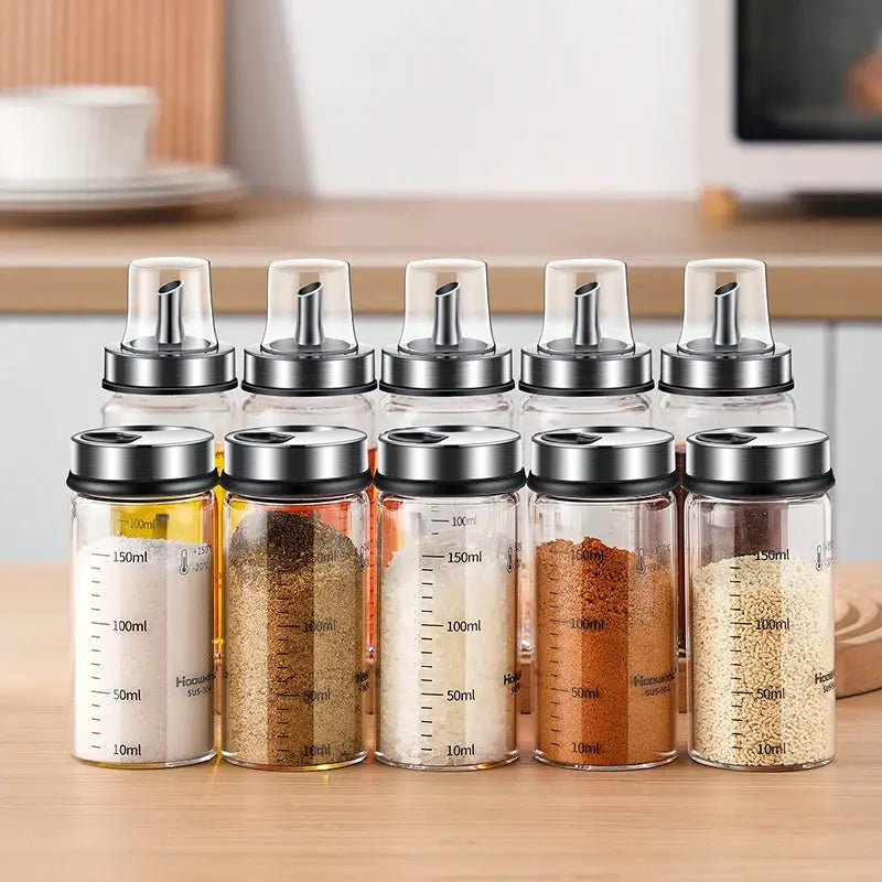 Rotating Seasoning Bottle Set | Glass Spice Jars | Rotating Rack | Various Sizes