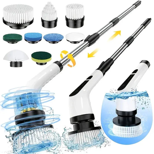 Electric Spin Scrubber | Cordless | 9 Brush Heads | Extendable Handle