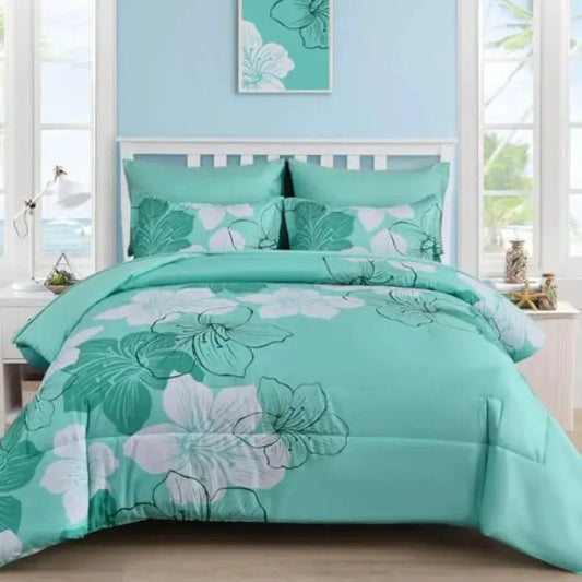 Comforter Set Size 7 Pieces Bed in a Bag, Turquoise Floral Comforter and Sheet Set, Soft Microfiber Complete Summer Bedding Set from PriceLows™