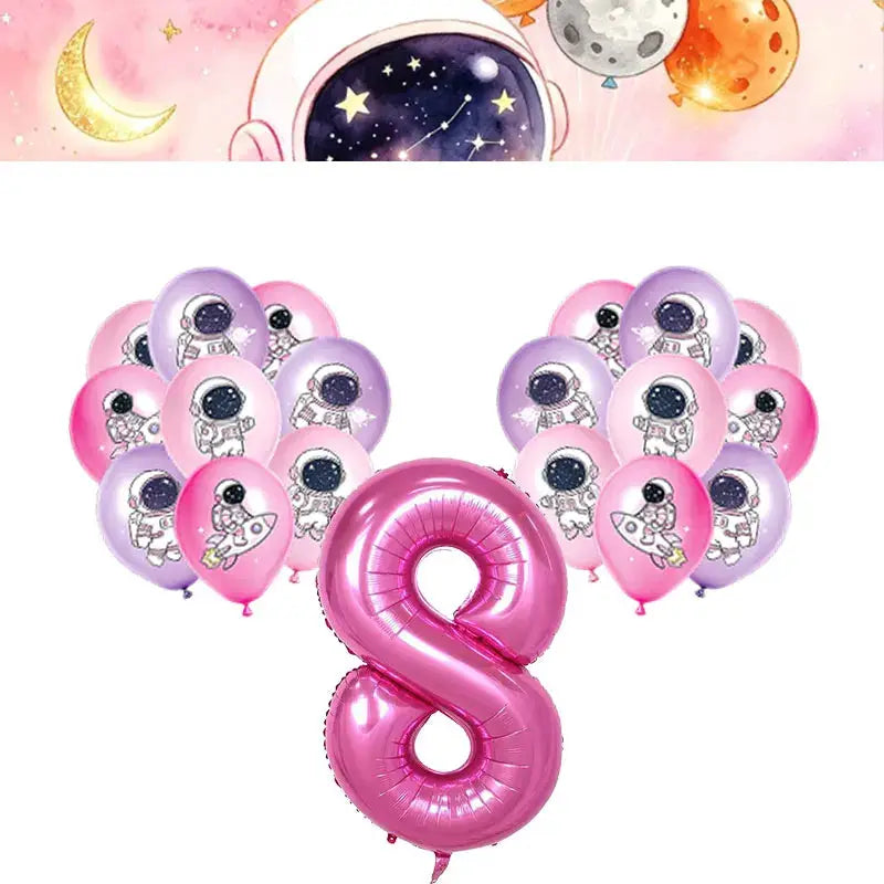 Astronaut Birthday Party Decoration Set | Pink Space | Banner Plate Cups | 61 Pcs