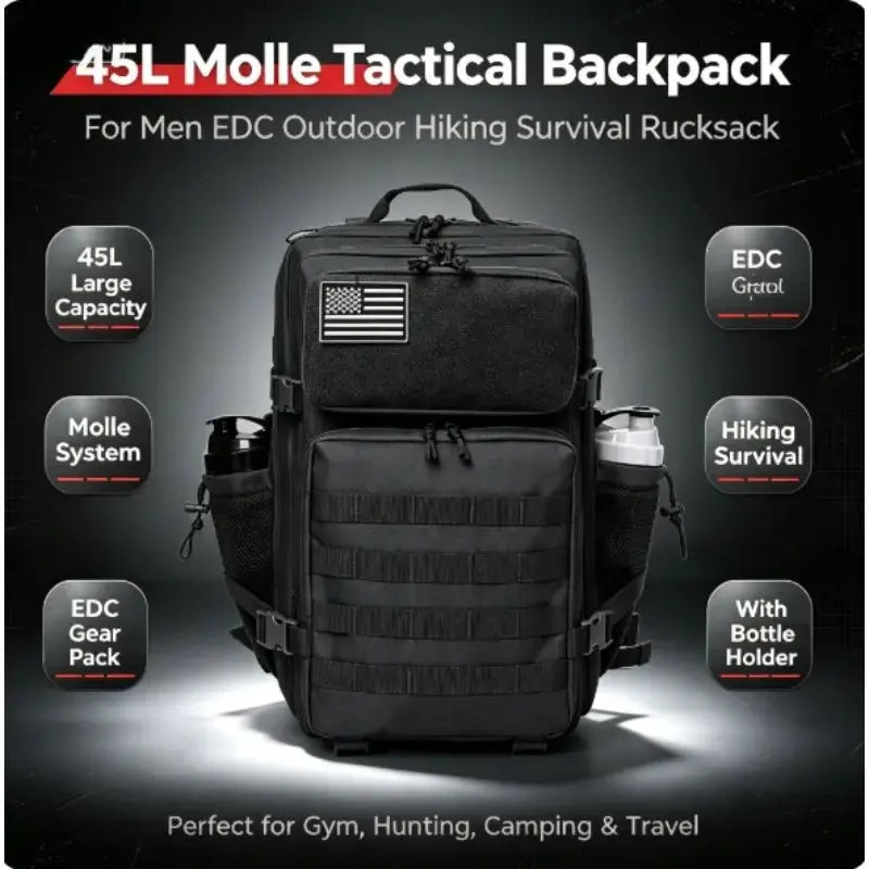 Tactical Backpack | 45L Capacity | MOLLE System | Adjustable Straps