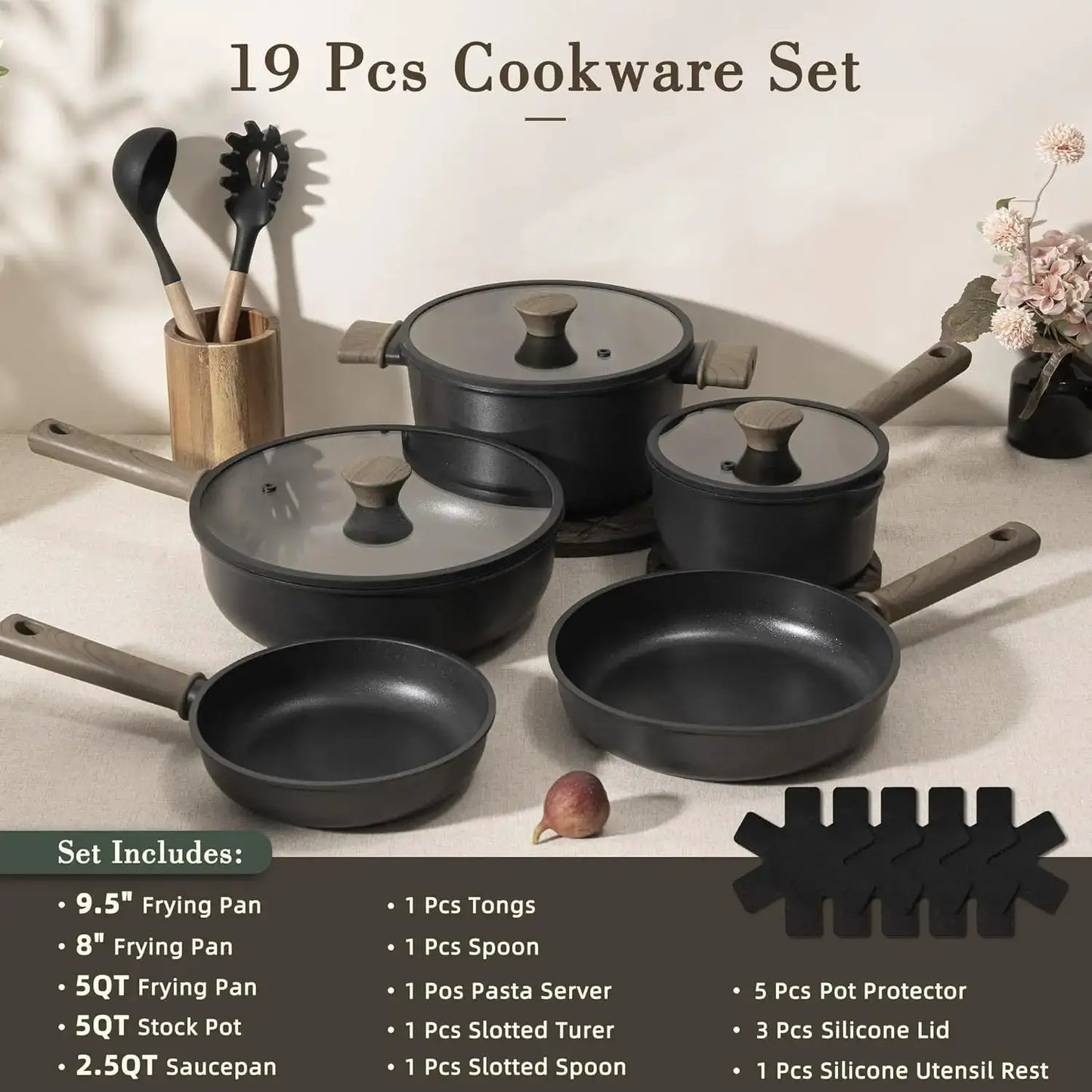 19 Piece Nonstick Pots and Pans Set, Titanium Induction Cookware, PFAS Free, Healthy Kitchen Cooking Set with Frying Pans from PriceLows™