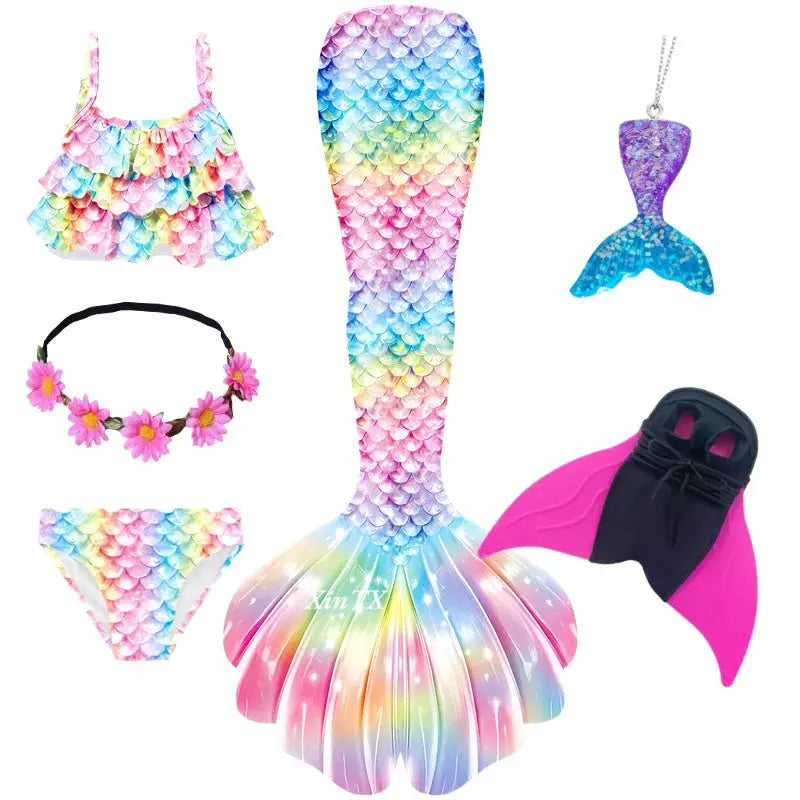 New Girls The Little Mermaid Tails Boy Memaid Swimsuit Bikini Bathing Suit Halloween Costume Girll Can add Monofin For Pool from PriceLows™