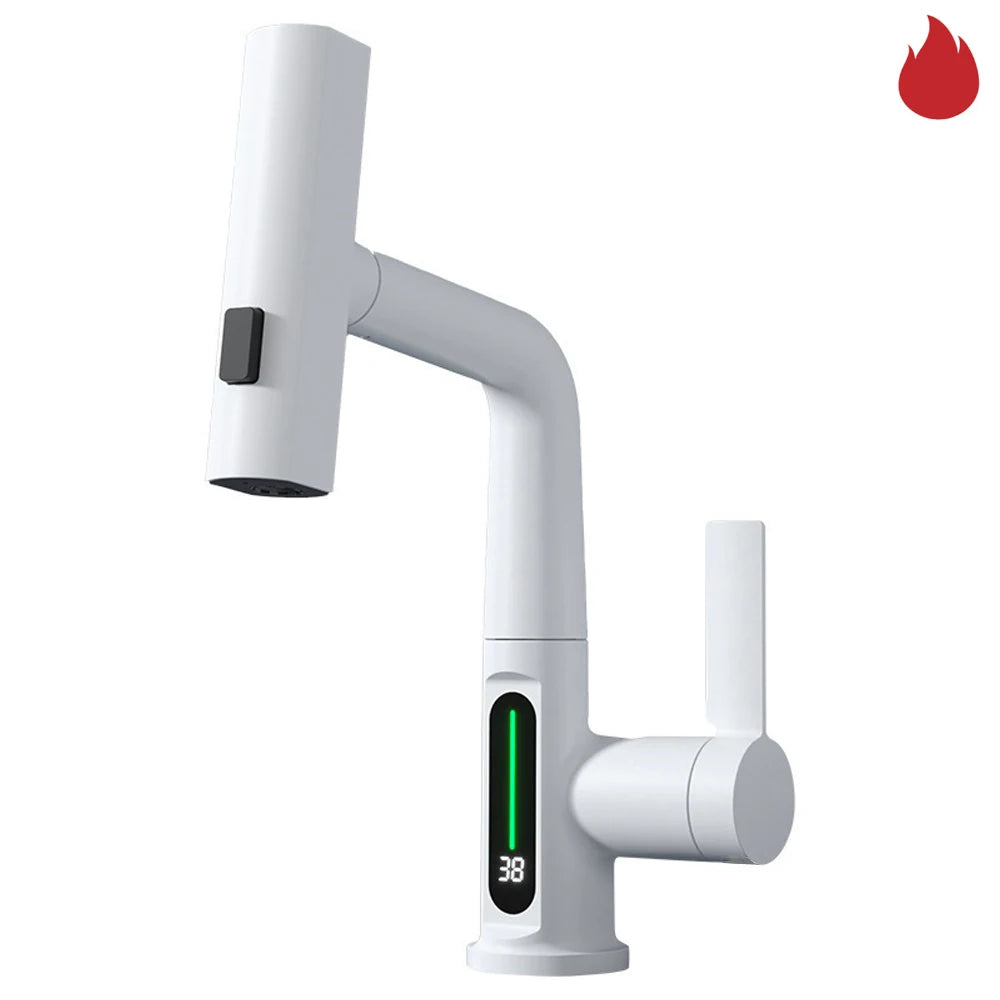 Kitchen Faucet | Waterfall Pull-Out | Digital Display | White