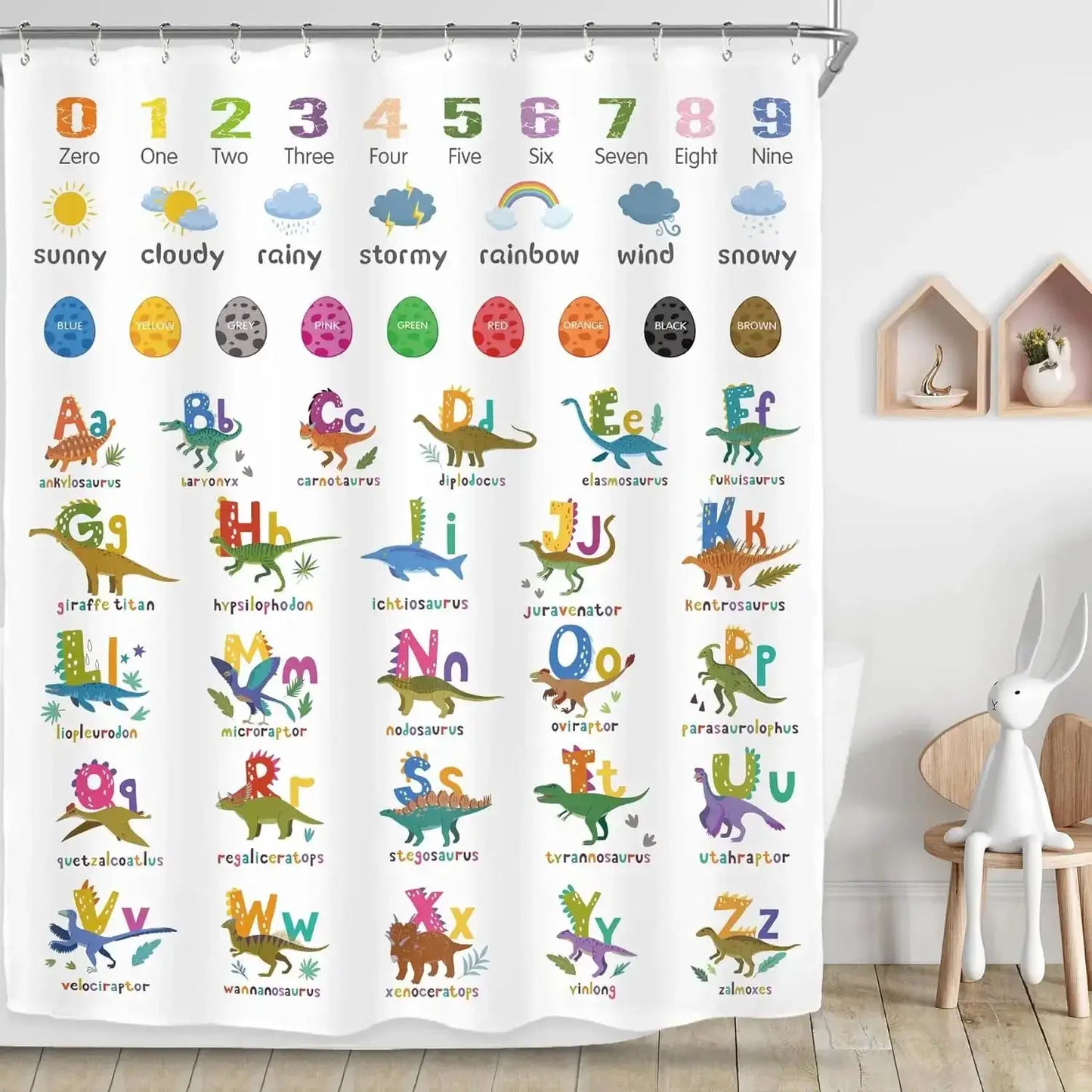 Cartoon Animal Alphabet Shower Curtain Kids ABC Educational Learning Tools Baby Girls Boys Colourful Bath Curtain Bathroom Decor from PriceLows™