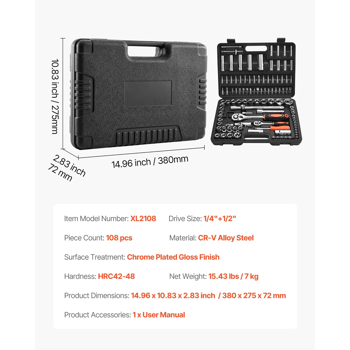 SucceBuy Socket Set 86 Pieces 3/8 1/4 1/2in Drive Socket and Ratchet Set SAE Metric Mechanic Tool Kit with Ratchet Wrench from PriceLows™