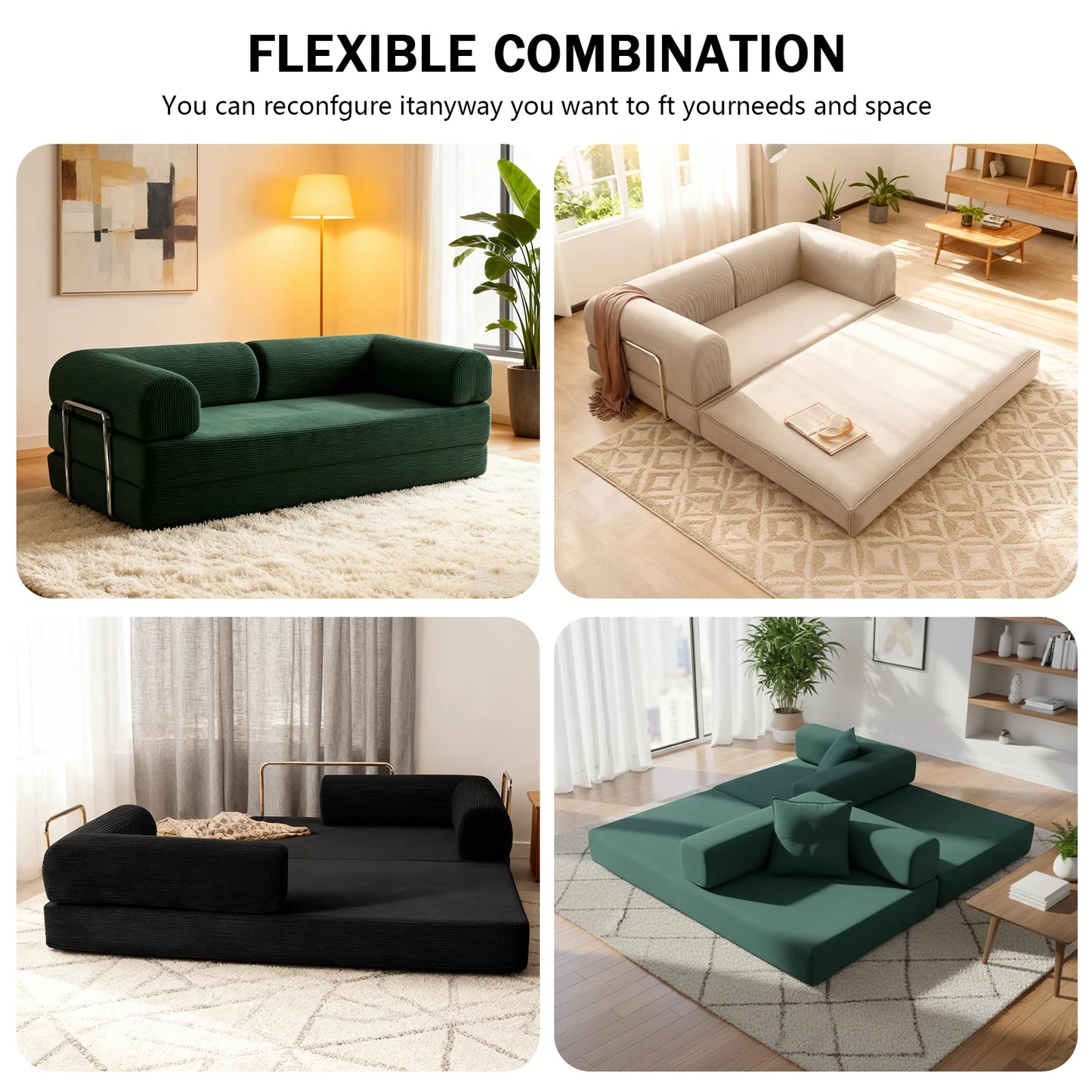 Sofa Bed | Memory Foam | 304 Stainless Steel Frame | 79in Length